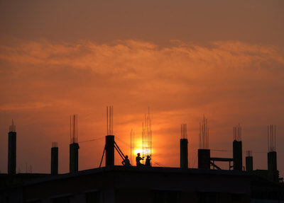 sunset on building site